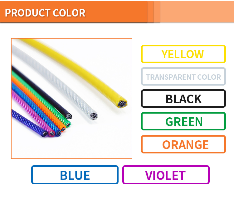 Plastic Coated Steel Wire Rope Colorful PVC Skipping Cable