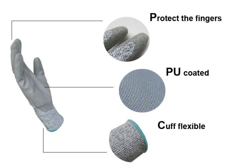 PU Glove PU Gloves Gloves PU Coated Hppe Cut Resistant Glove