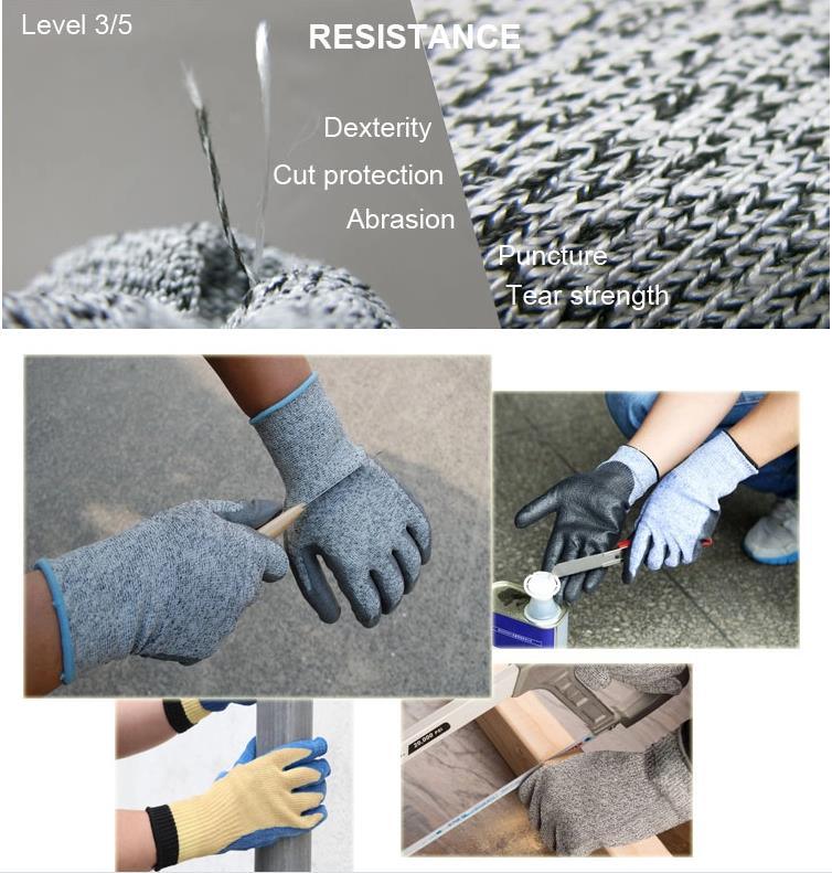 PU Glove PU Gloves Gloves PU Coated Hppe Cut Resistant Glove