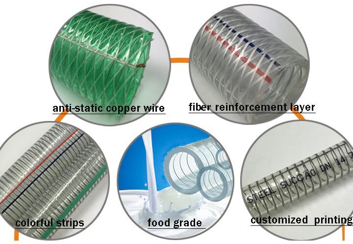 PVC Spring Hose / Transparent Steel Wire Reinforced Pipe / Tubing for Food Grade