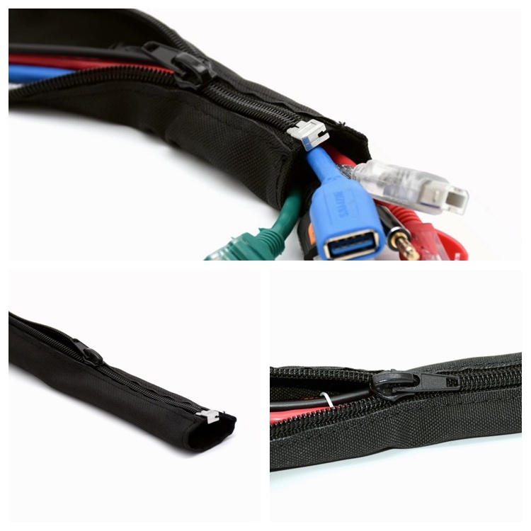 Textile Zipper Cable Sleeve Braided Wrap for Cable Management