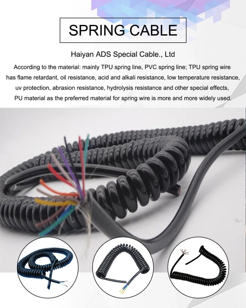 Oil Resistant Flexible PU Insulated PU Electric Cable Spiral Spring Cable Coiled Wire Cable