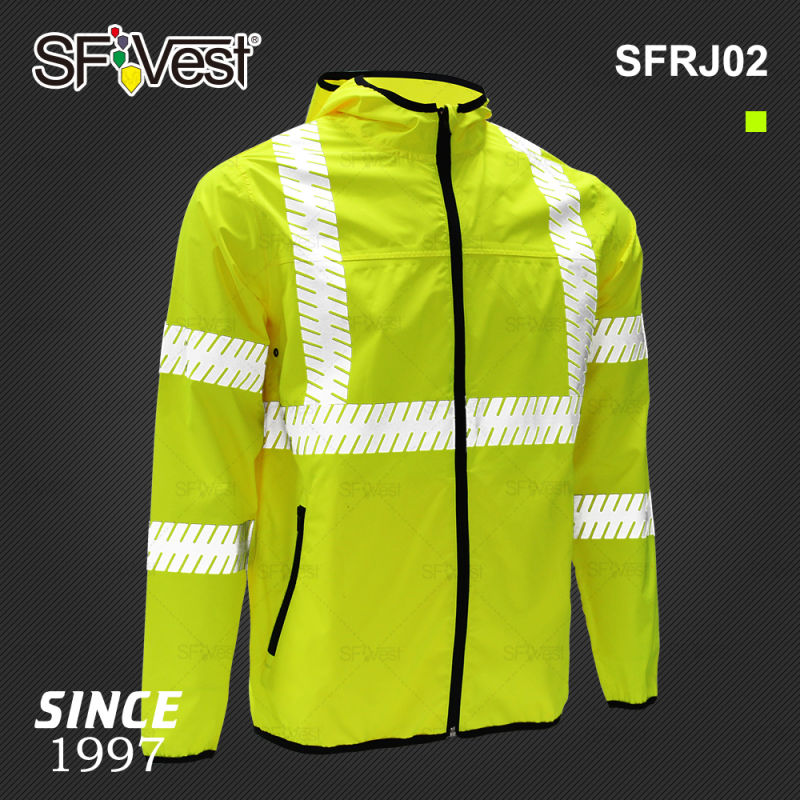 100% Polyester PU Coated Waterproof Raincoat Reflective Workwear Rain Jacket