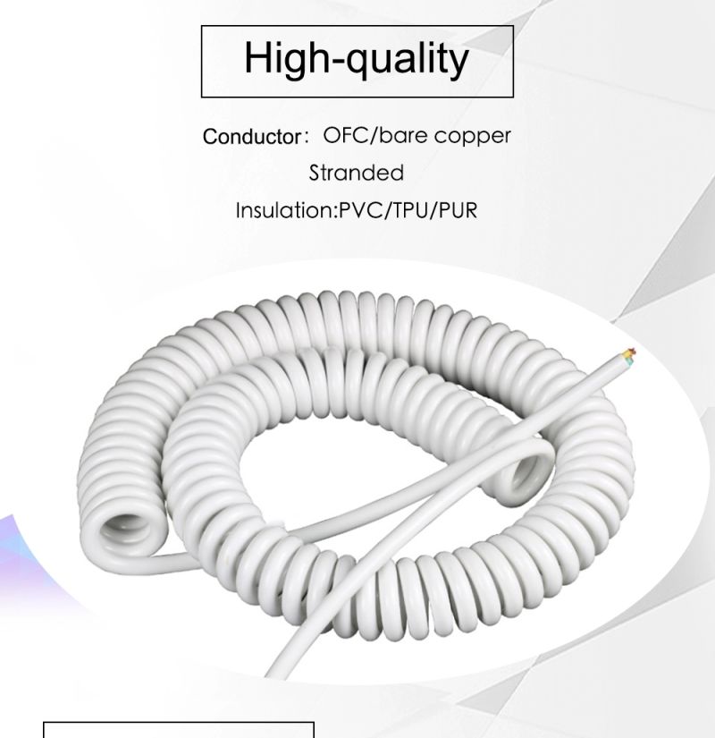 Oil Resistant Flexible PU Insulated PU Electric Cable Spiral Spring Cable Coiled Wire Cable
