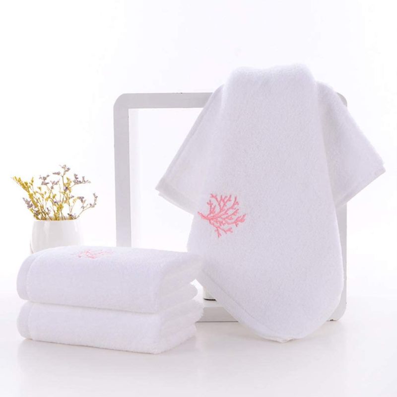 Hand Towels, 3-Pack, 100% Cotton, Highly Absorbent, Super Soft, Embroidery Pattern Hand Towel Set -13 X 28 Inch (Coral White)