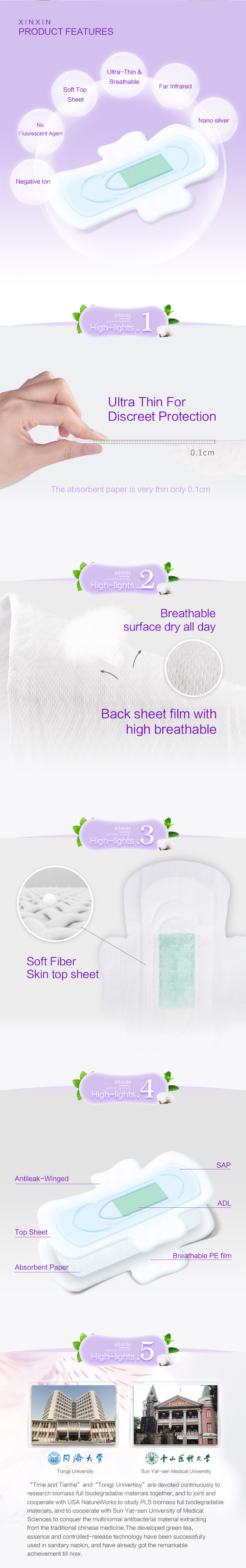 Good Quality Breathable Anion Sanitary Napkin for Night Use