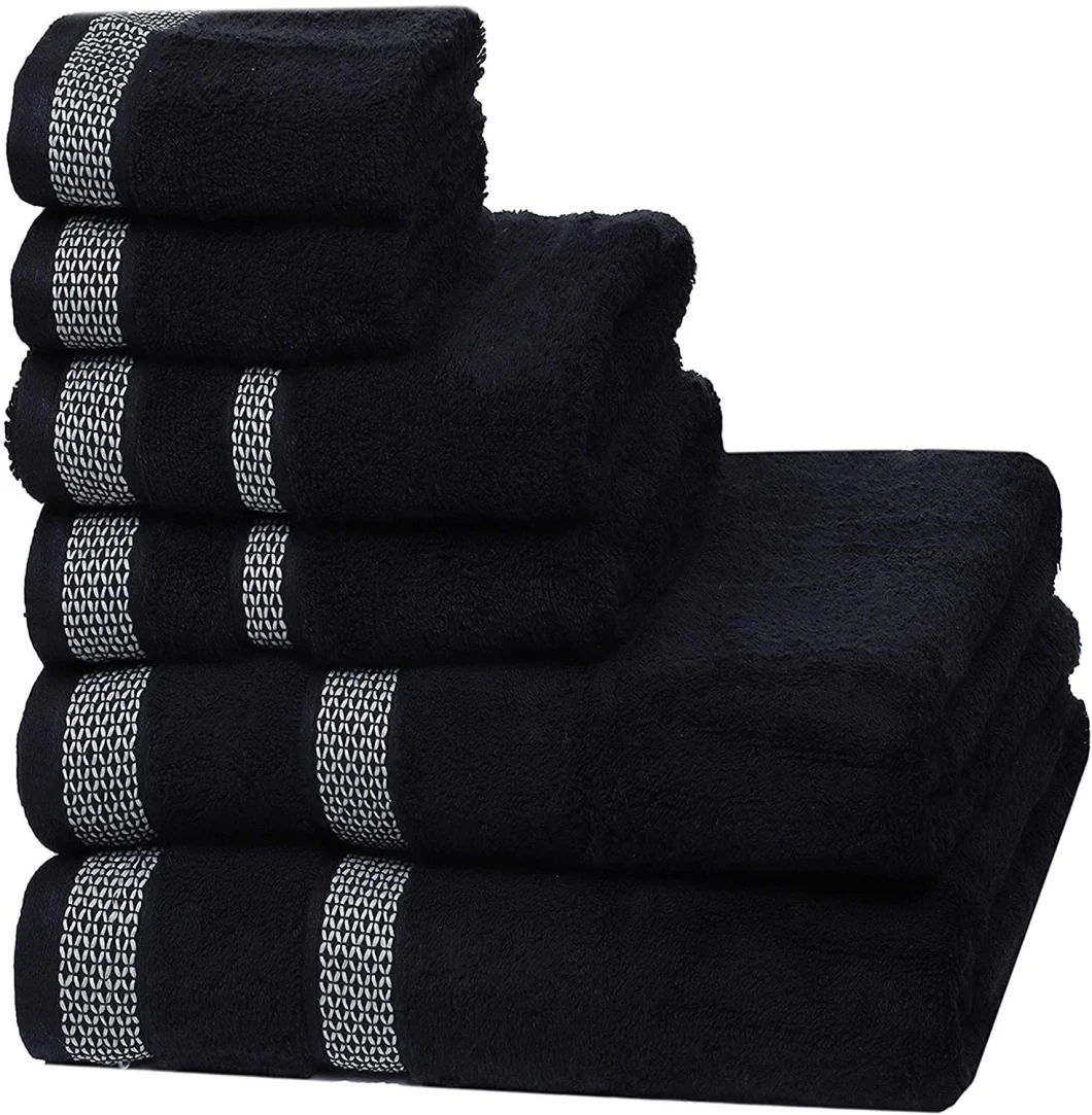 Luxury Hotel & SPA Quality, 600 GSM Egyptian Cotton, 6 Piece Turkish Towel Set, Includes 2 Bath Towels, 2 Hand Towels, 2 Washcloths, Dark Black