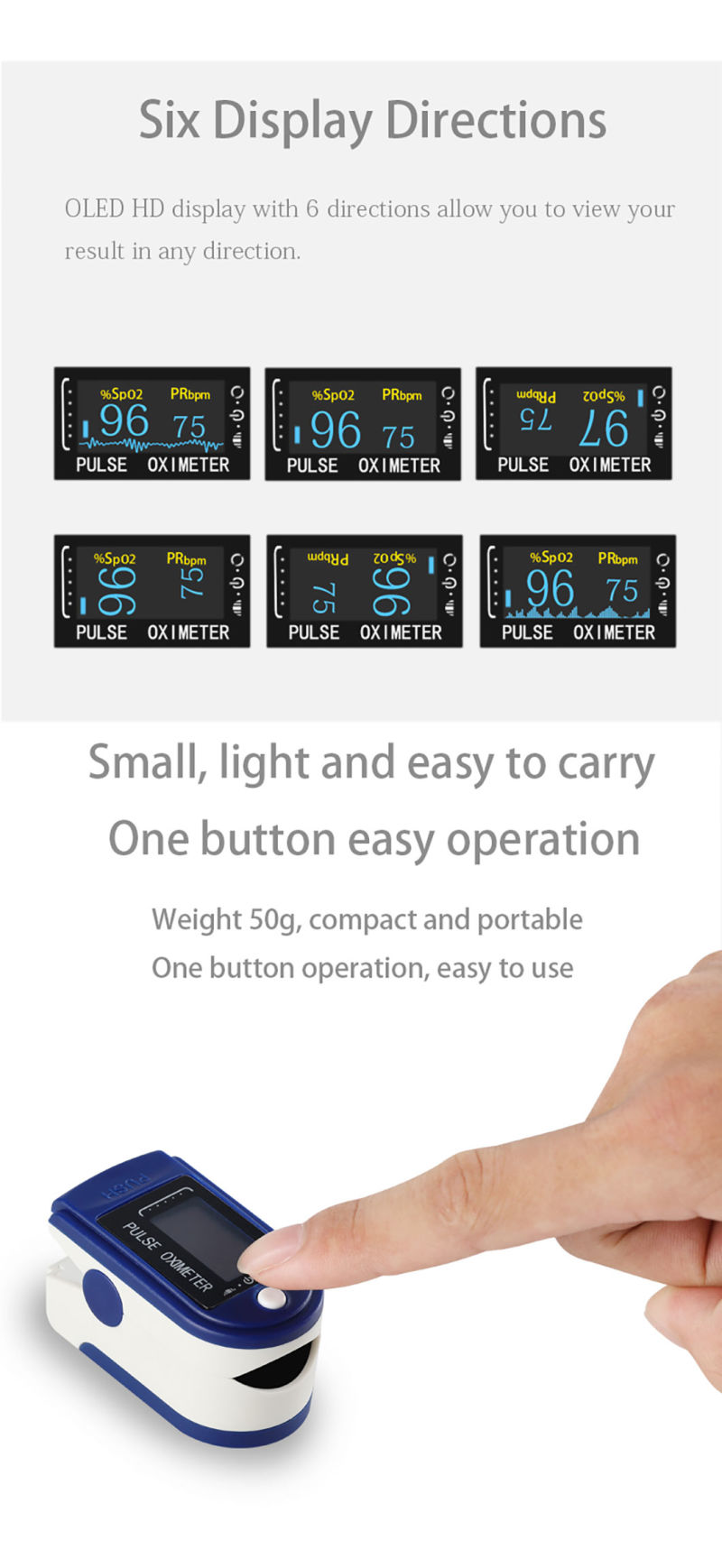 Made by China Mini Handheld Fingertip Pulse Oximeter One-Touch Operation Fingertip Pulse Oximeter