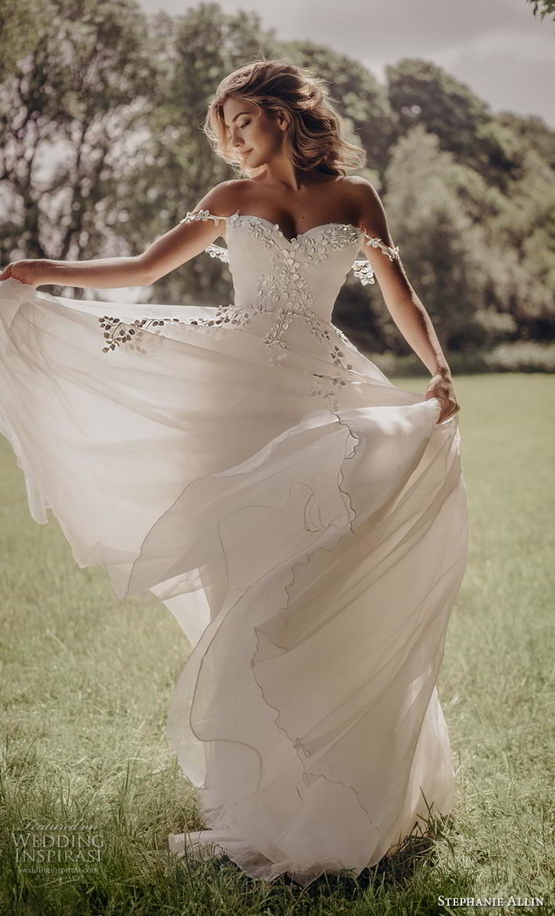 off Shoulder Bridal Gown Lace Leaves Beach Boho Wedding Dress Lb1904