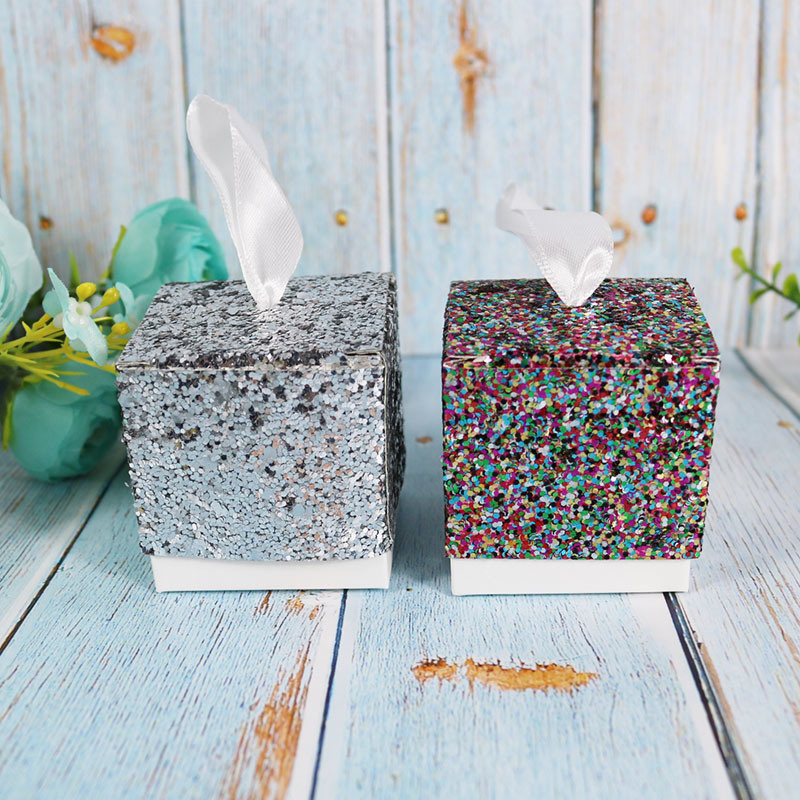 Glitter Paper Chocolate Packaging Boxes Wedding Gift Boxes for Guests