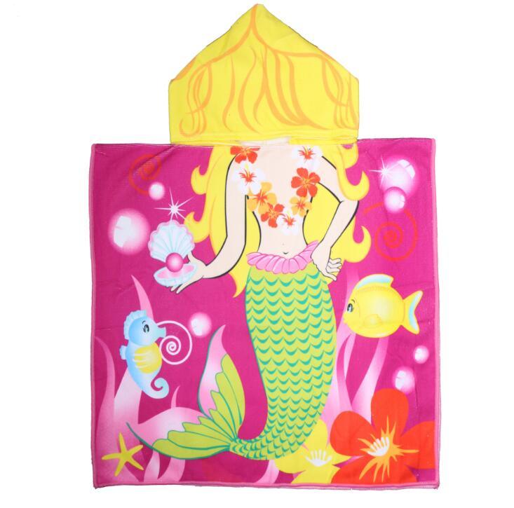 New Style Cute Children's Cape Beach Towel Hooded Microfiber Towel Absorbent Custom Mermaid, Shark, Princess