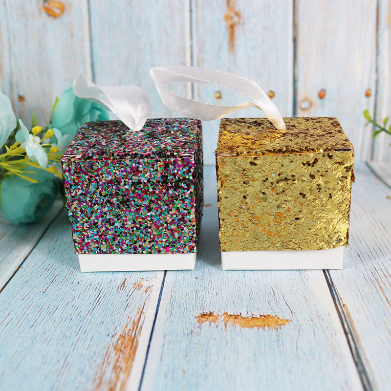 Glitter Paper Chocolate Packaging Boxes Wedding Gift Boxes for Guests