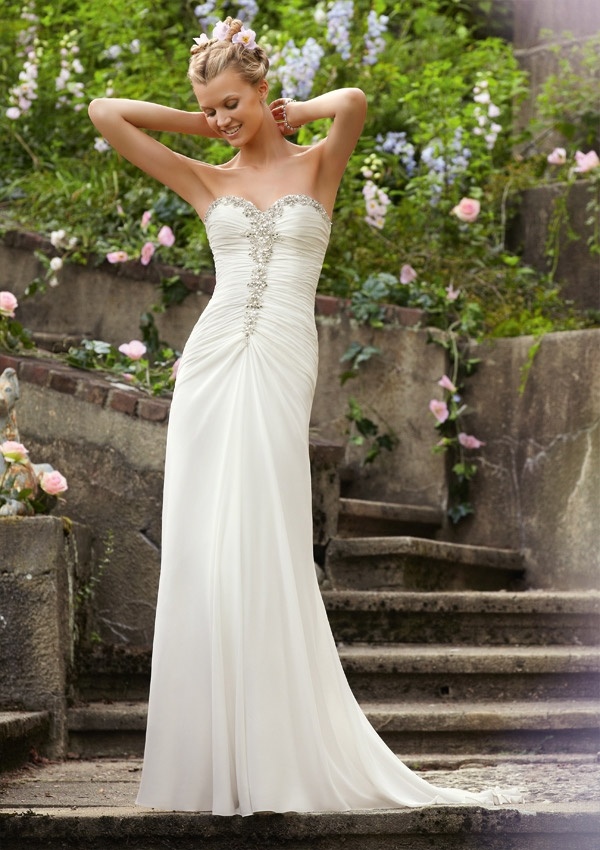 Garden Country Chiffon Beach Wedding Dress Sweetheart Beading Empire Boho Bridal Gowns