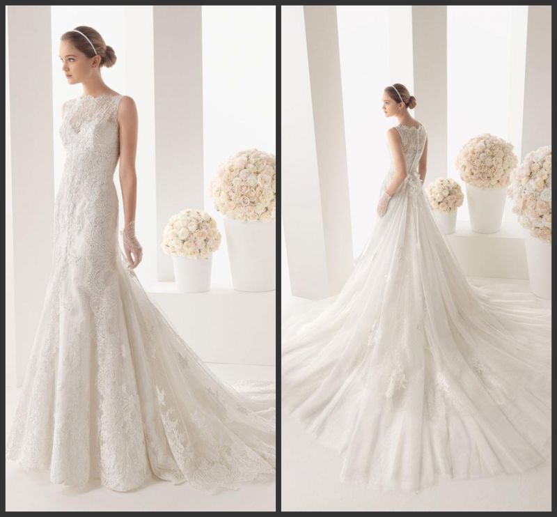 Sleeveless Beach Bridal Gowns Lace Applique Wedding Dress A203