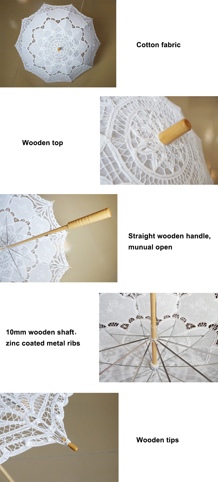 Wedding Gifts for Guests Custom White Parasol Cotton Umbrella