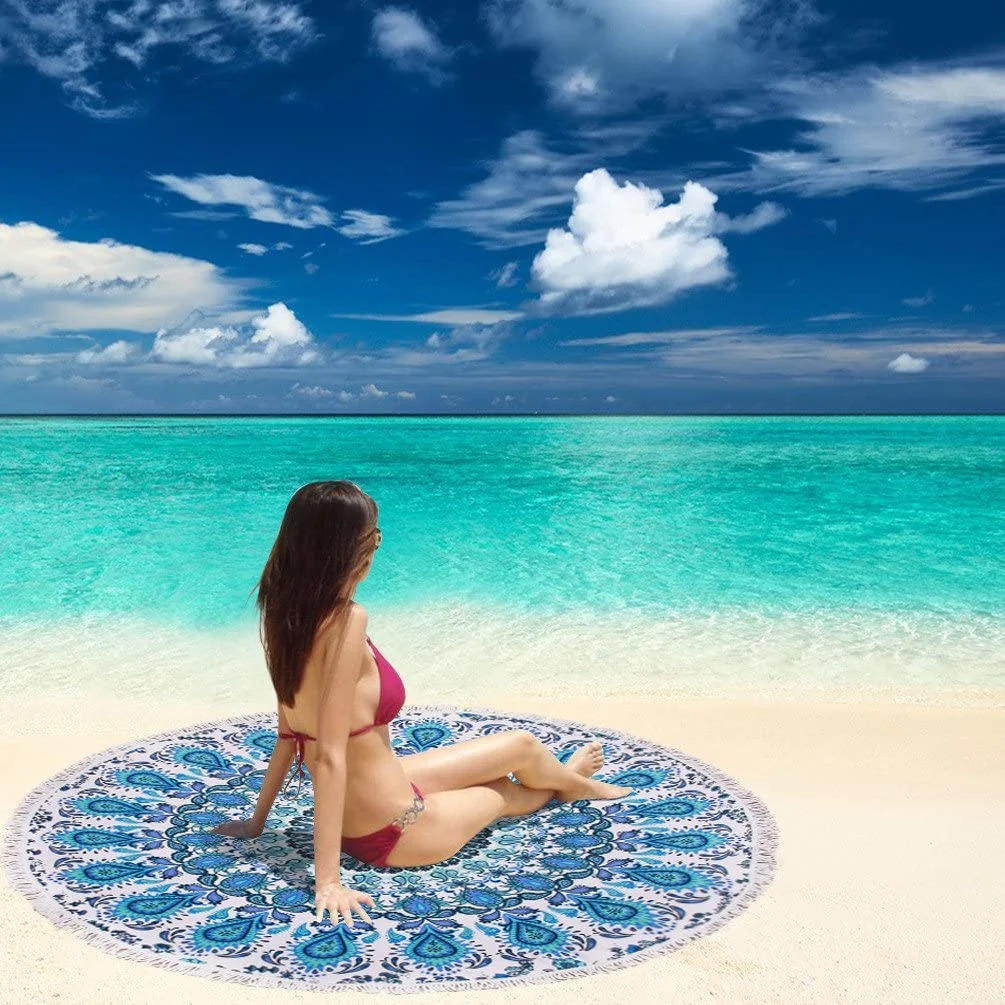 Beach Round Towel, Quick Dry Beach Towel Natural Luxury Magic Effect Ancient Oriental Drawing Technique Kids Beach Towels Beach Towel for Women 60 X 60inch
