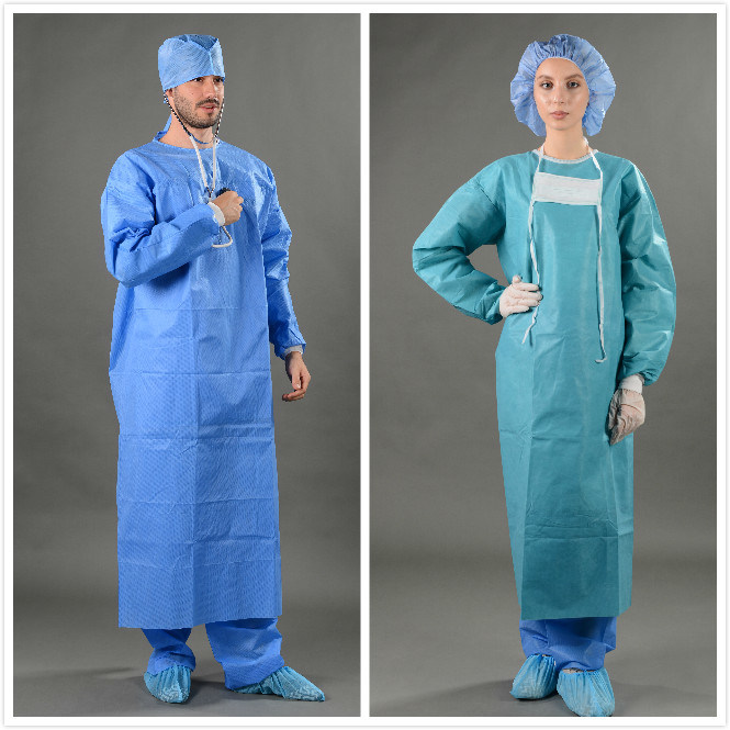 Blue Surgical Gown Reinforced Disposable Sterile Gown with Hand Towel