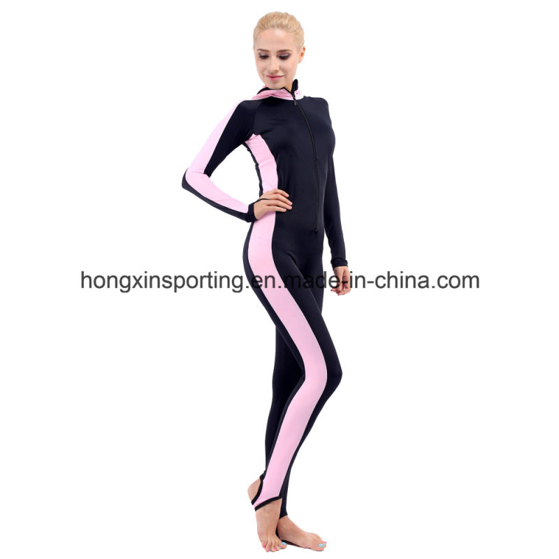 Women`S Full Rash Guard with Hood for Swimwear and Surfing Wear