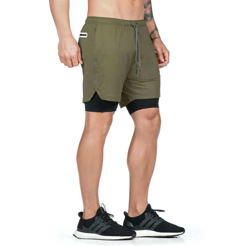 Quick Dry Breathable Two Layer Jogger/Workout/Fitness/Body Build Sports Shorts with Towel Hook
