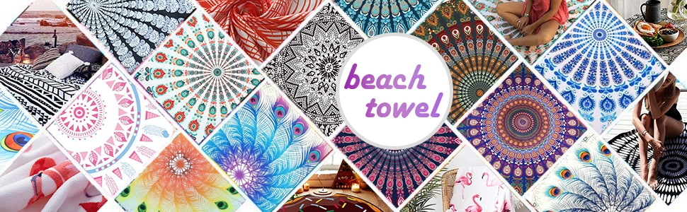 Women Hawaii Vacation Boho Beach Towel Hippy Gypsy Round Tablecloth Yoga Mat Beach Shawl