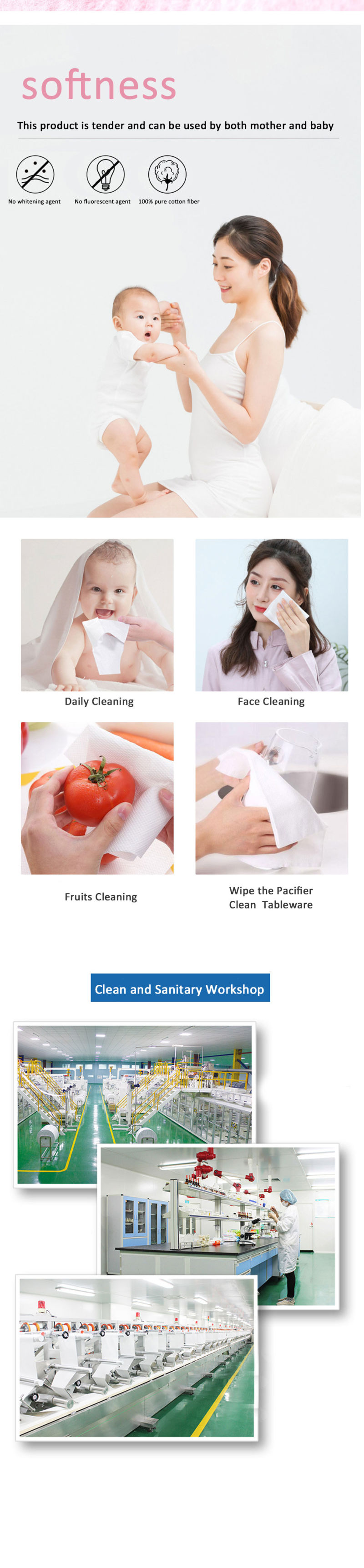 Wholesale Beaty Natural 100% Pure Cotton Removable Baby Soft Dry and Wet Face Disposable Makeup Cleansing Towel Tissue
