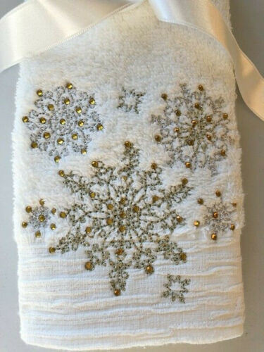 Christmas Snowflakes Hand Towels Ivory Embroidered 100% Turkish Cotton