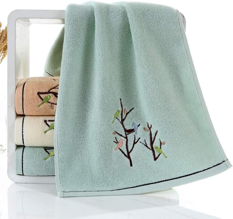 Hand Towels Set of 2 100% Cotton Bird Tree Pattern Highly Absorbent Soft Luxury Towel for Bathroom 13.8 X 29.5 Inch (Green)