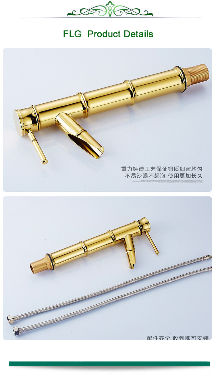 FLG Gold Painting Bamboo Design Bathroom Vessel Faucet