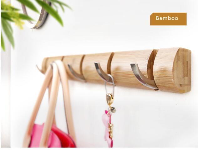 Bamboo Base Metal Hook Coat Hanger for Bathroom Door