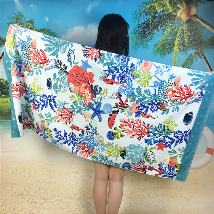 Wholesale Customized 100% Pure Cotton 170*85cm, 640g Active Printed Formaldehyde-Free Lead-Freeterry Velvet Bath Towel Beach Towel
