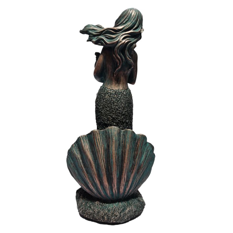 Mermaid Figurine with Coral Reef Decorative Statue as Nautical Coastal Sea Life Decor