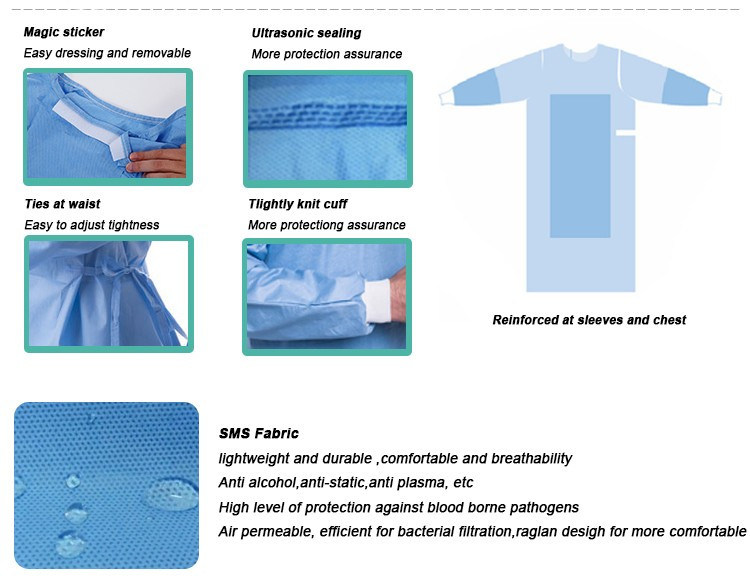 Sterile Poly-Reinforced Surgical Gowns with Hand Towel Large Blue