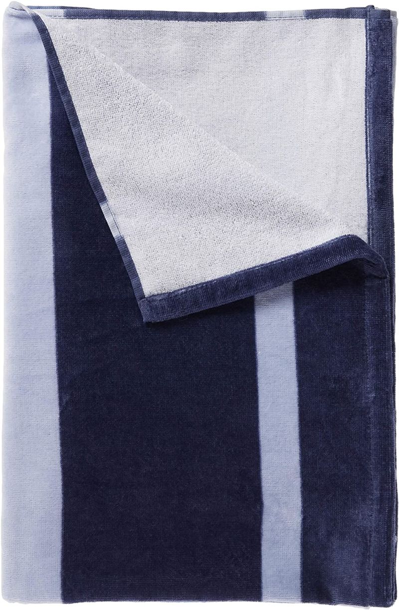 Lacoste Duke 100% Cotton Beach Towel, 36" W X 72" L, Blue Stripe