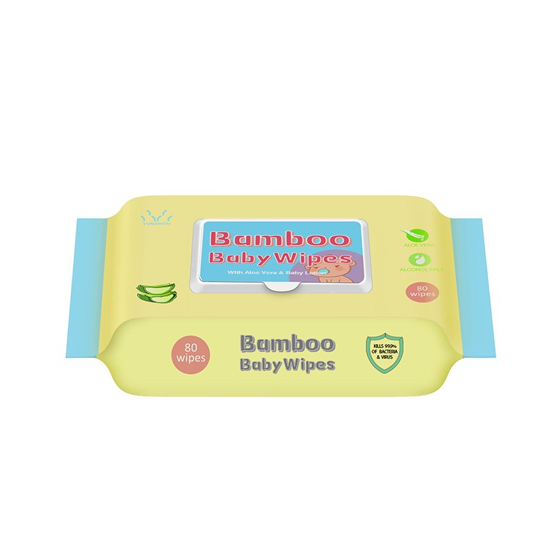 OEM Environmental Friendly Biodegradable Bamboo 80PCS Bamboo Wet Wipes with Aloe and Vitamin E