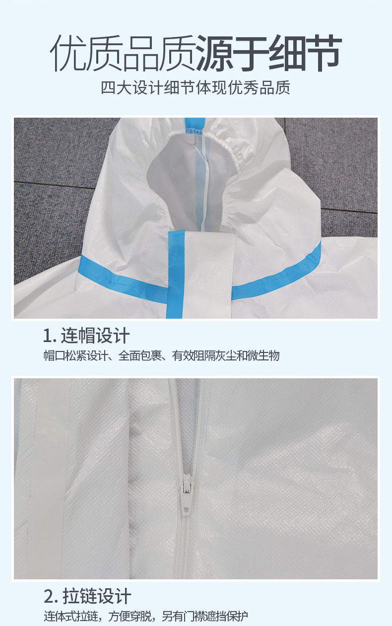Protective Clothing with Hood Long Front Zipper Protective Coveralls with Elastic Cuffs Great for Paint Cleaning Anti-Dust Suit
