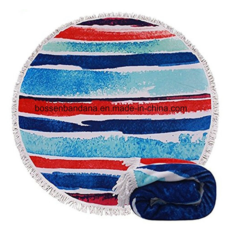 OEM Customized Design Print Cotton Microfiber Bath Beach Blanket Round Towel Yoga Swimming Towel Manufacturer