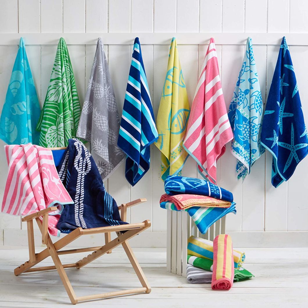 Plush Turtle & Stripes Print Beach Towels. 100% Cotton Nautical Beach Towels, Large Pool Towels. Maui Collection