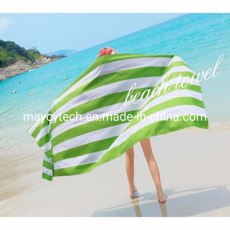 Fast Dry Beach Towel with Polybag Package, Fashion Adult Stripe Beach Towel & Pool Towel with Hanger