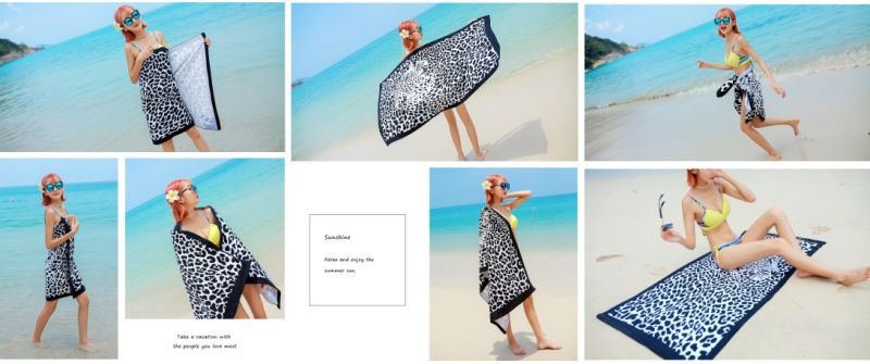 Stock Fashion 100% Polyester Microfiber Print Terry Towels for Bath Towel and Beach Towel