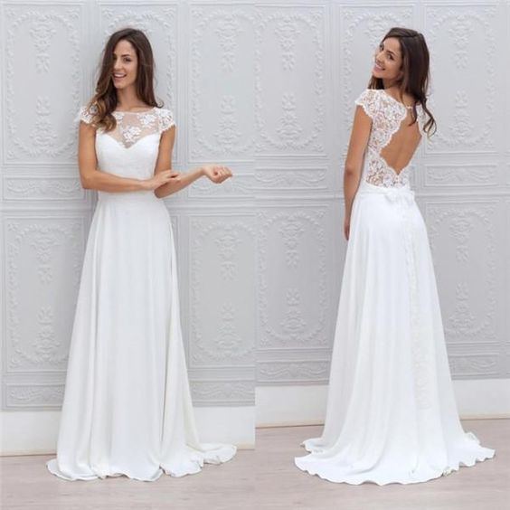 Lace Bridal Gowns Chiffon Beach Boho Wedding Dress Ya43
