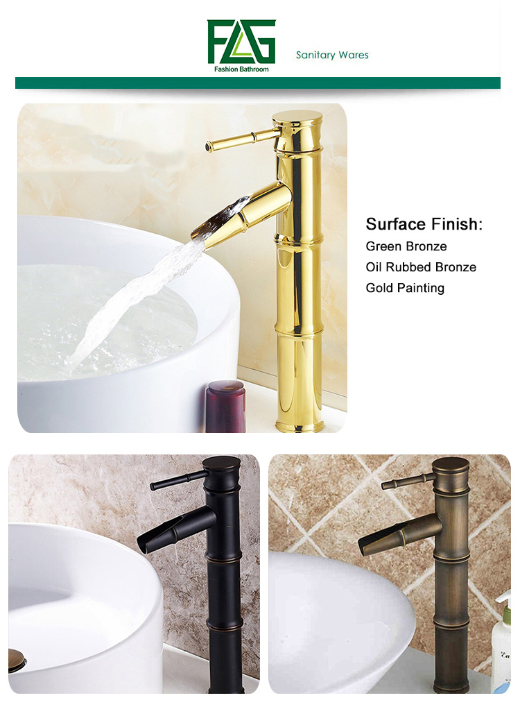 FLG Gold Painting Bamboo Design Bathroom Vessel Faucet