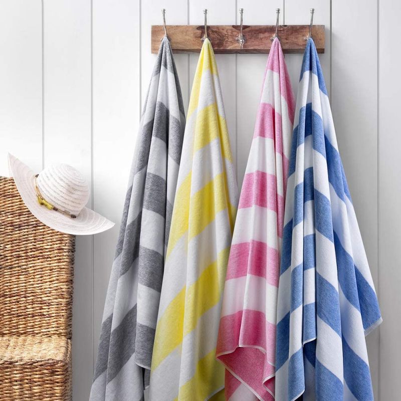 Fluffy Oversized Beach Towel - Plush Thick Large 70 X 35 Inch Cotton Pool Towel, Rose Red Striped Quick Dry Swimming Cabana Towel