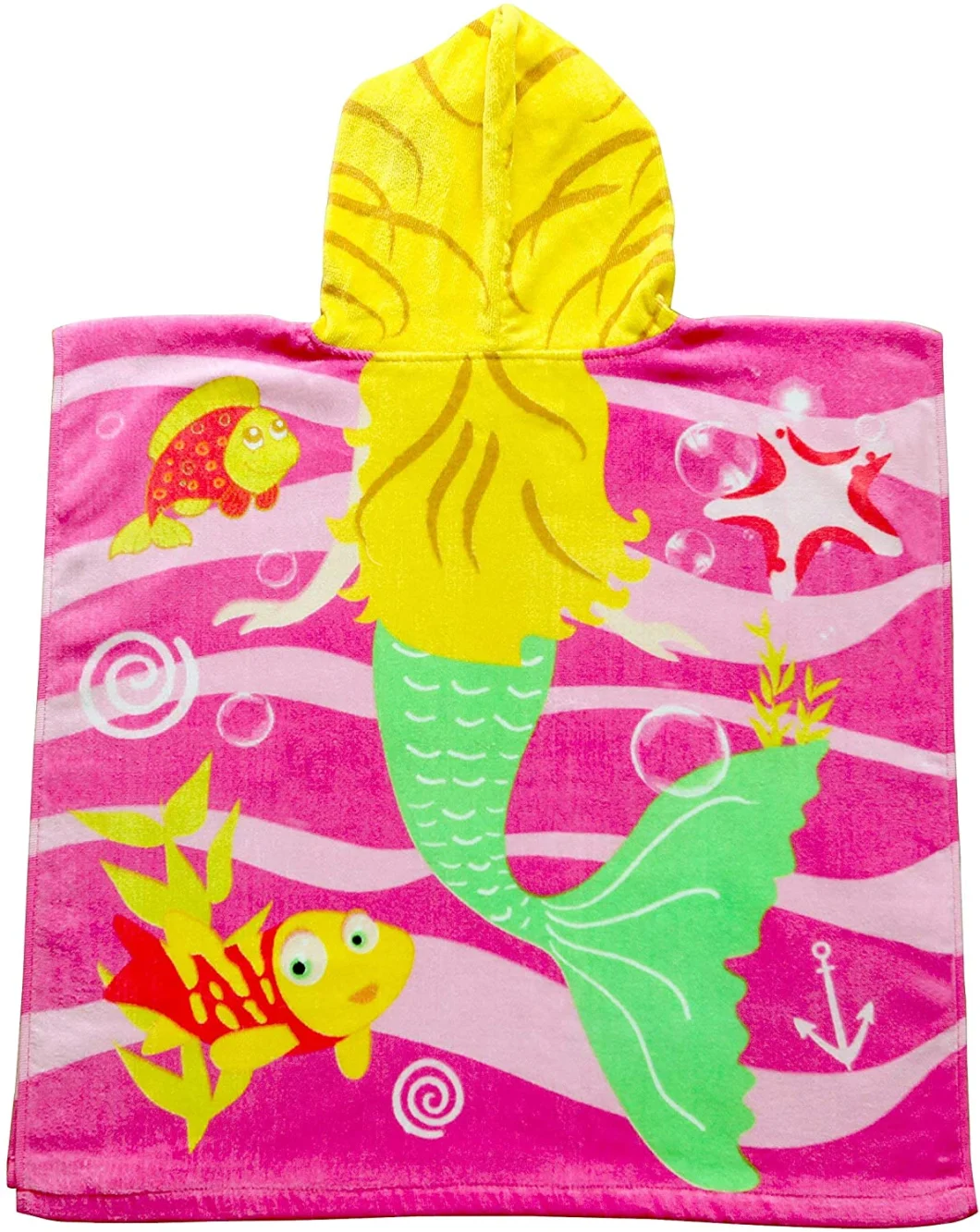 100% Cotton Mermaid Kids Hooded Poncho Bath/Beach/Pool Towel, 24