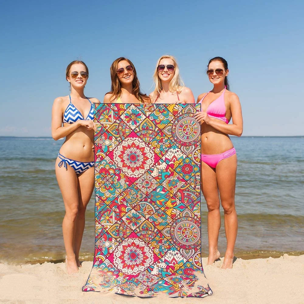 Microfiber Beach Towels Sand Free Quick Dry Portable Pool Towels Colorful Compact Absorbent Beach Towels with Bag Beach Towels for Adults Girls Women 31X63 Inch