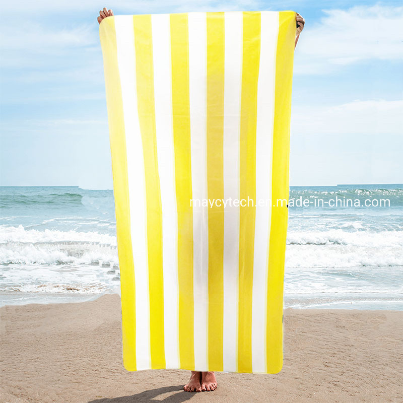 Light Weight Microfiber Beach Towel with Drawstring Pocket, Quick Dry Beach Towel with Chair Clips