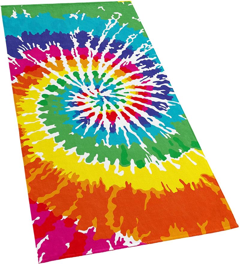 Softerry Tie Dye Beach Towel 30 X 60 Inches 100% Cotton Velour Rainbow Hippie Colors Printed