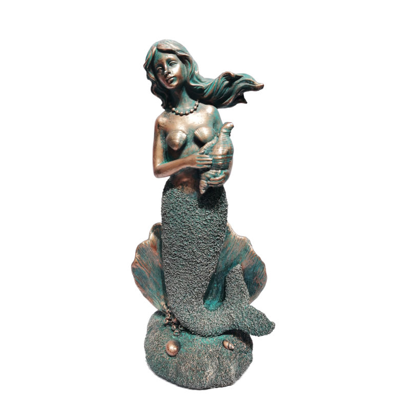 Mermaid Figurine with Coral Reef Decorative Statue as Nautical Coastal Sea Life Decor