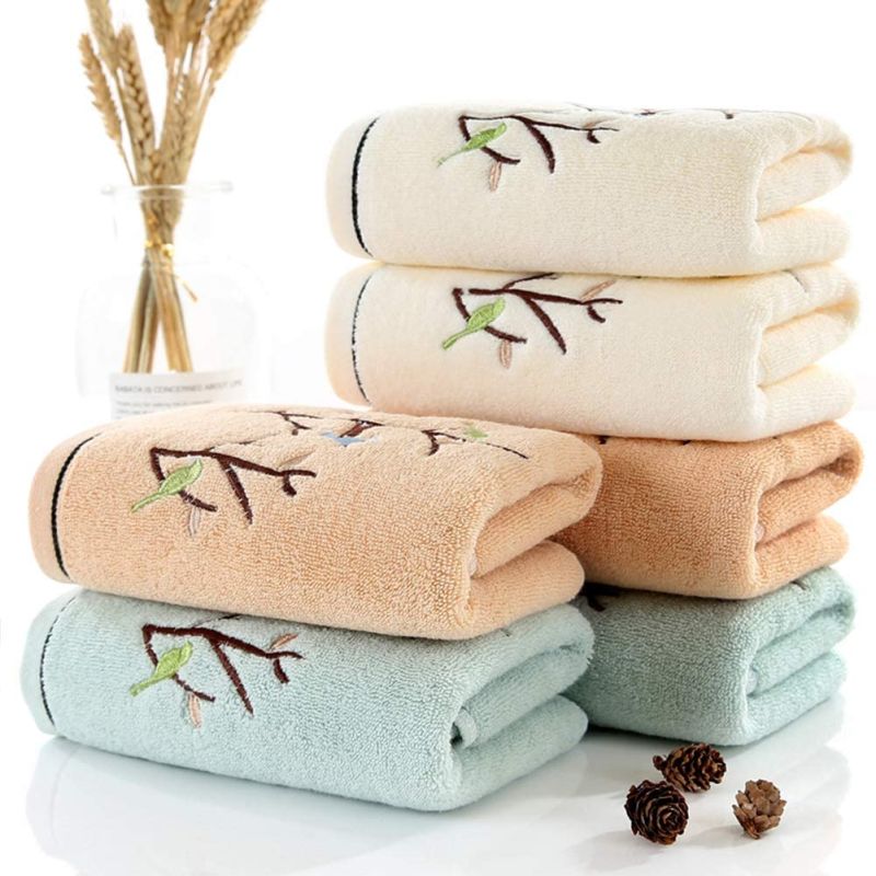 Hand Towels Set of 2 100% Cotton Bird Tree Pattern Highly Absorbent Soft Luxury Towel for Bathroom 13.8 X 29.5 Inch (Green)