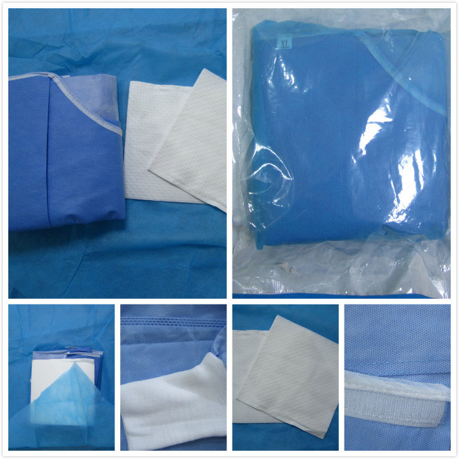 Blue Surgical Gown Reinforced Disposable Sterile Gown with Hand Towel