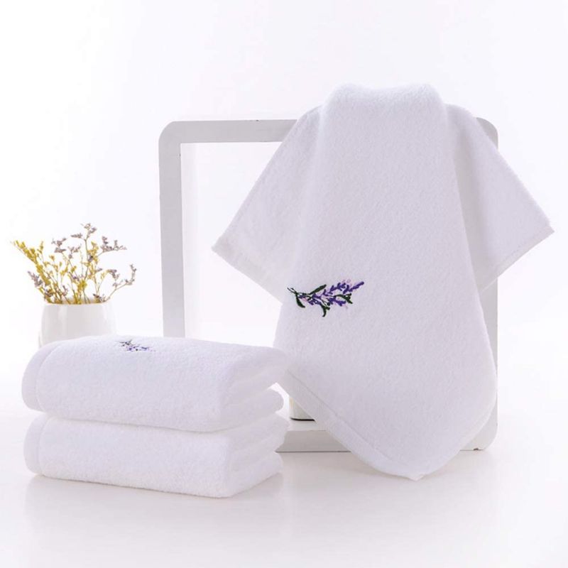 Highly Absorbent, Super Soft, Embroidery Pattern Hand Towel Set -13 X 28 Inch (Lavender White)